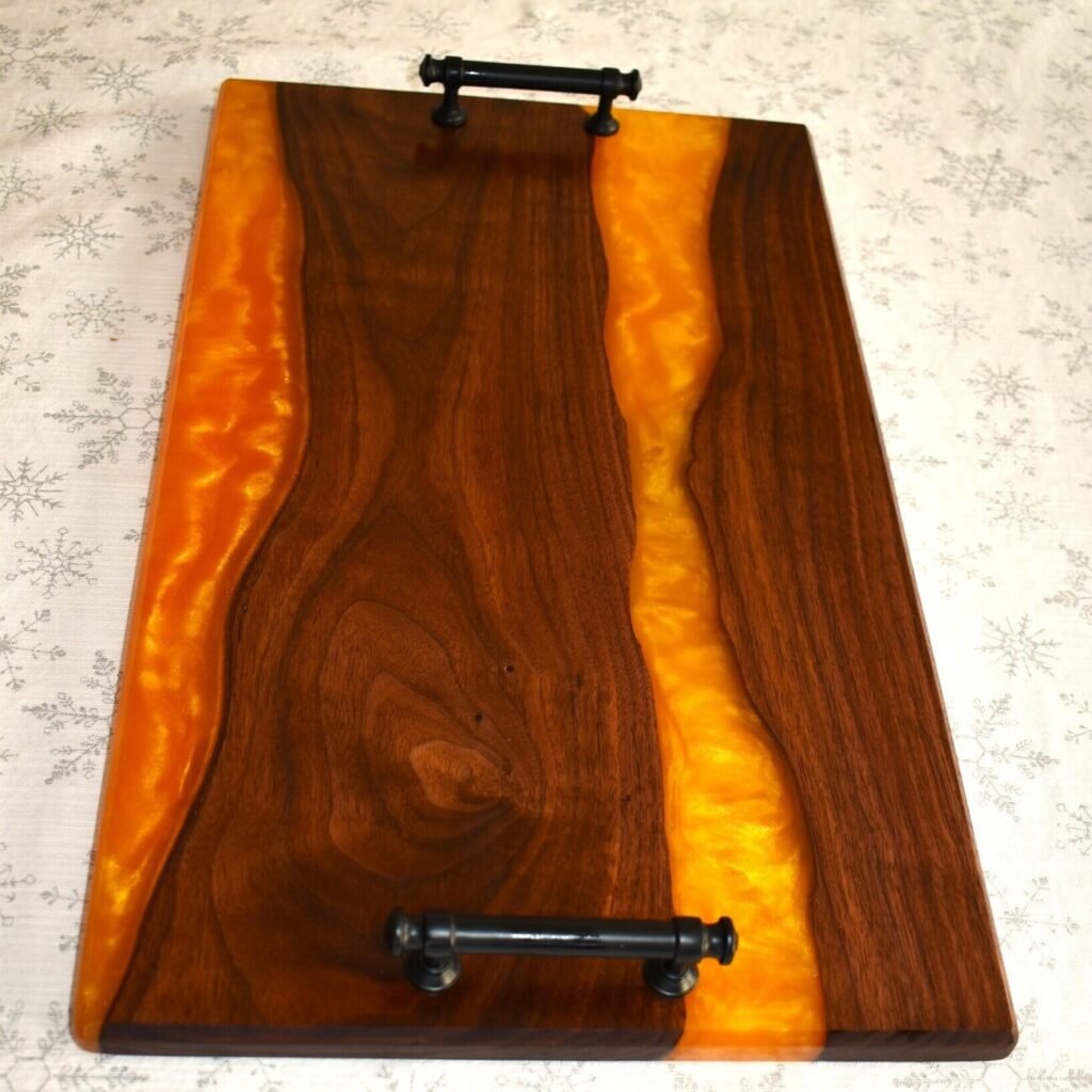 Walnutr Charcuterie Gold E poxy River Black  Handles