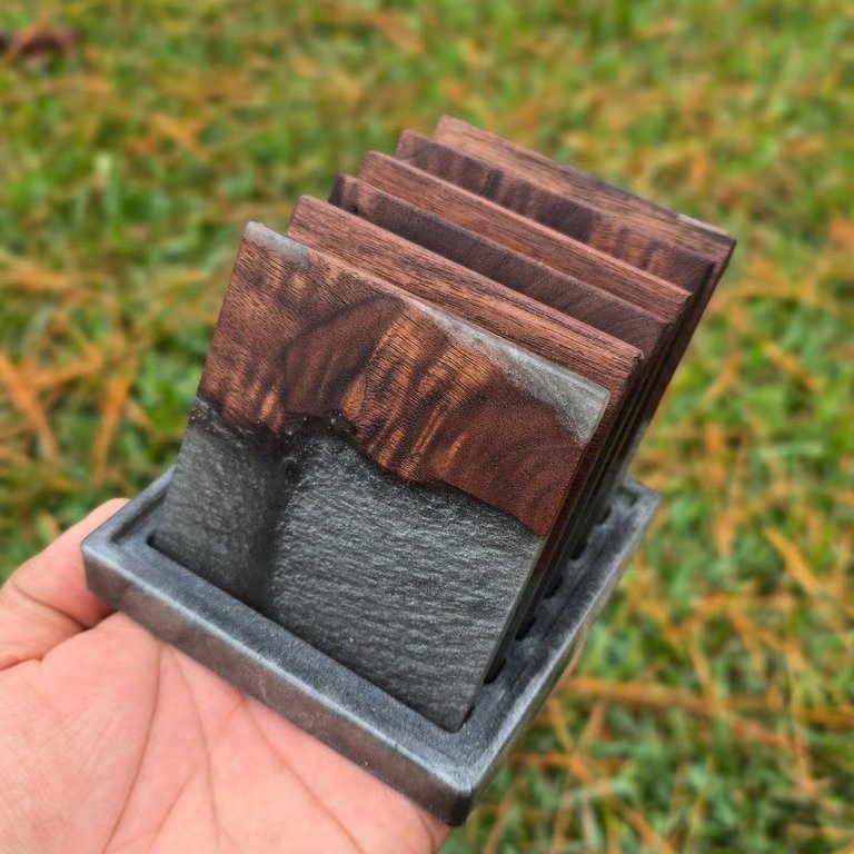Wood Epoxy Coasters | Resin Coaster Set | Unique Housewarming Gift